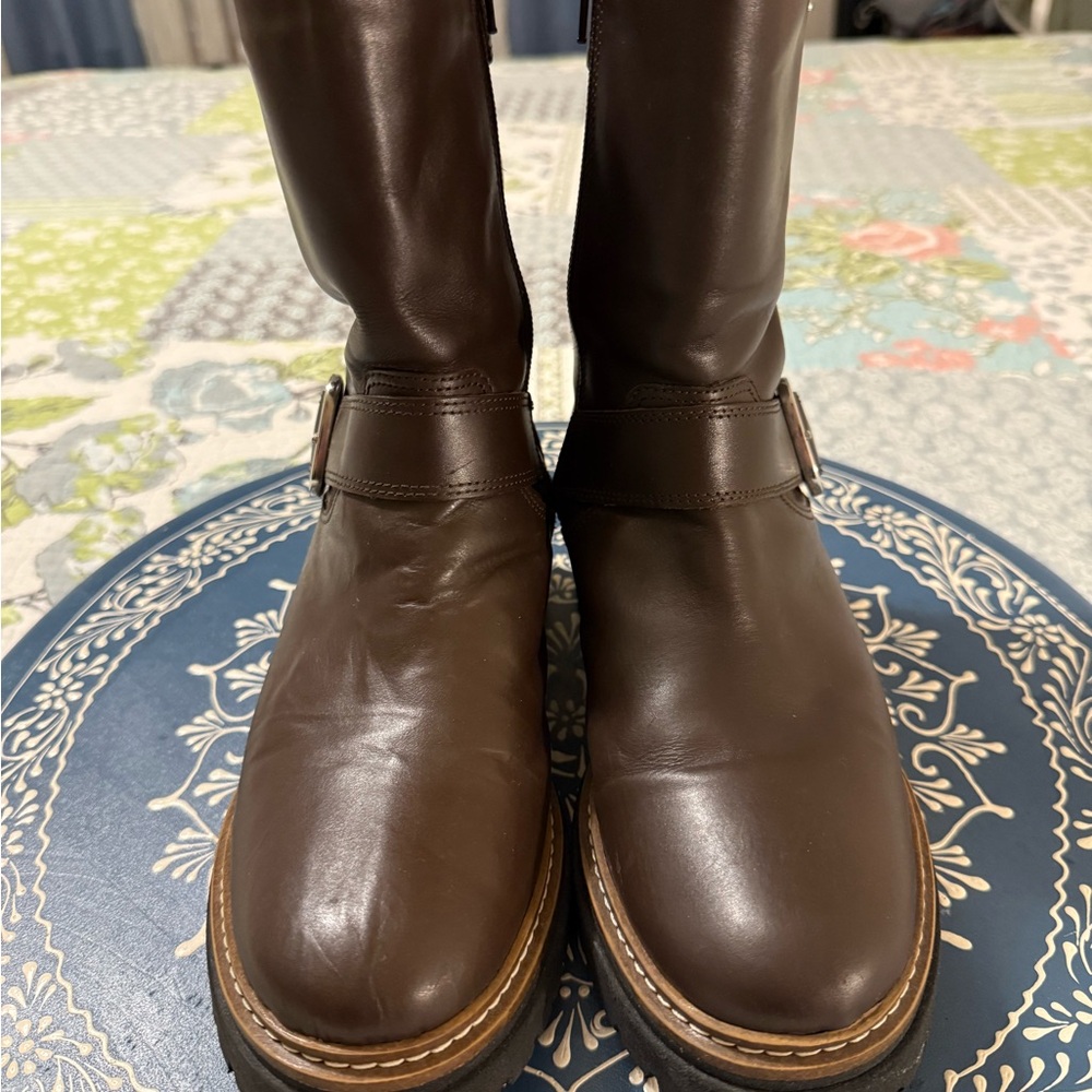 FABIANELLI Made In Italy Leather Mid Lug Booties With 2 Buckles, Sz 8 - Picture 3 of 12